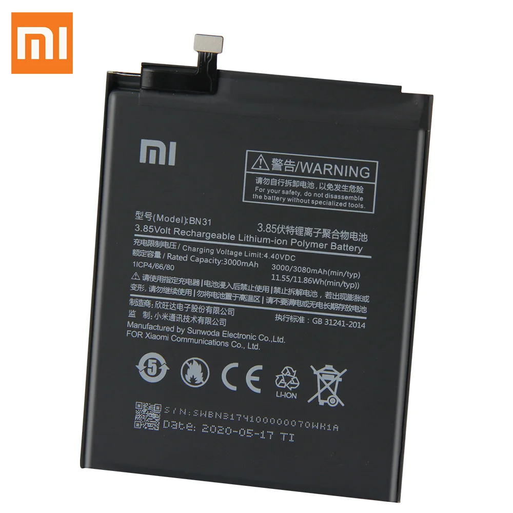 Оригинальный сменный аккумулятор XiaoMi BN31 для Xiaomi Mi 5X Mi5X A1 MiA1 Redmi Note 5A Y1 Lite S2 Y2