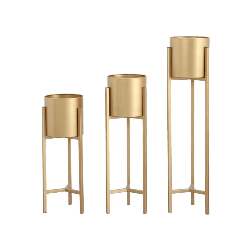 gold 3pcs set Металлическая подставка для растений в скандинавском стиле для гостиной, для помещений, короткая напольная железная стойка с цветком, металлическая подставка для балкона, металлическая полка - Цвет: gold 3pcs set
