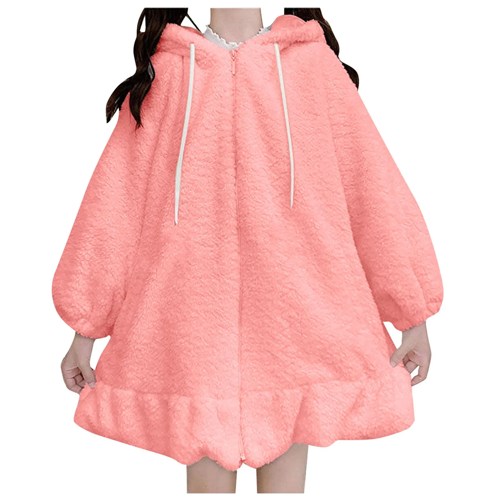

Women's Hoodie Sleeves Fashion Casual Loose Color With Bunny Solid Long Hood Women's Coat Lightweight Jacket
