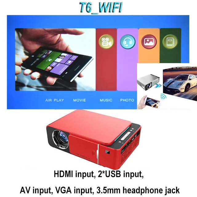 T6 WIFI Red UNIC, новинка, T6, полный проектор 1080 P, Android, wifi, 3500 люмен, домашний кинотеатр, проектор, Поддержка AirPlay DLNA Miracast Proyector - Цвет: T6 WIFI Red