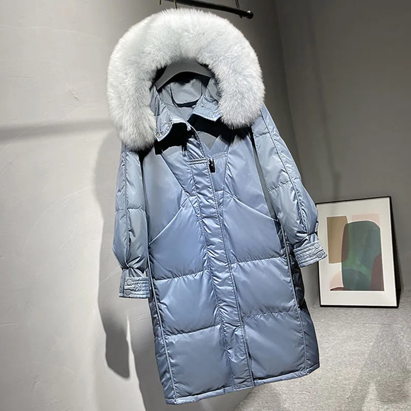 

Hooded Dig Fur collar Down Jacket Women Korean Long Warm 90% White Duck Down Outerwear Winter Jackets Windproof Parka Overcome