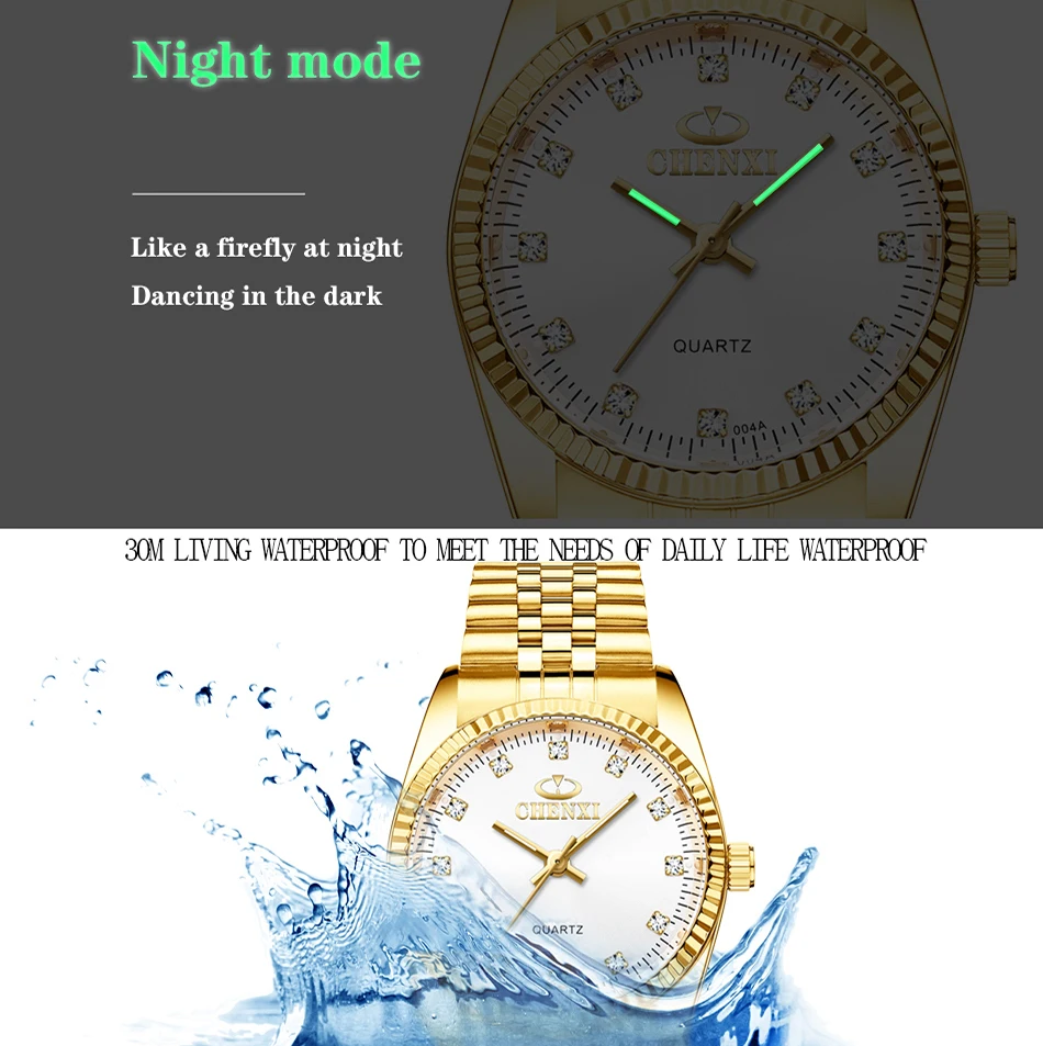 CHENXI роскошные золотые парные часы модные из нержавеющей стали для влюбленных