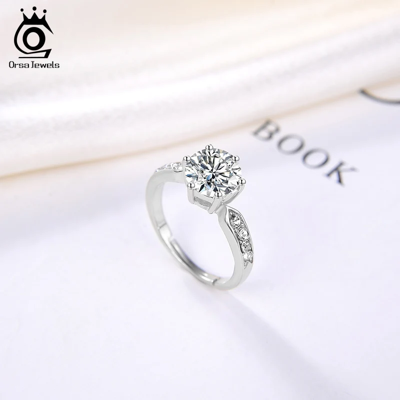 ORSA JEWELS Настоящее 925 пробы серебро изысканное 8 мм AAAA фианит регулируемое кольцо