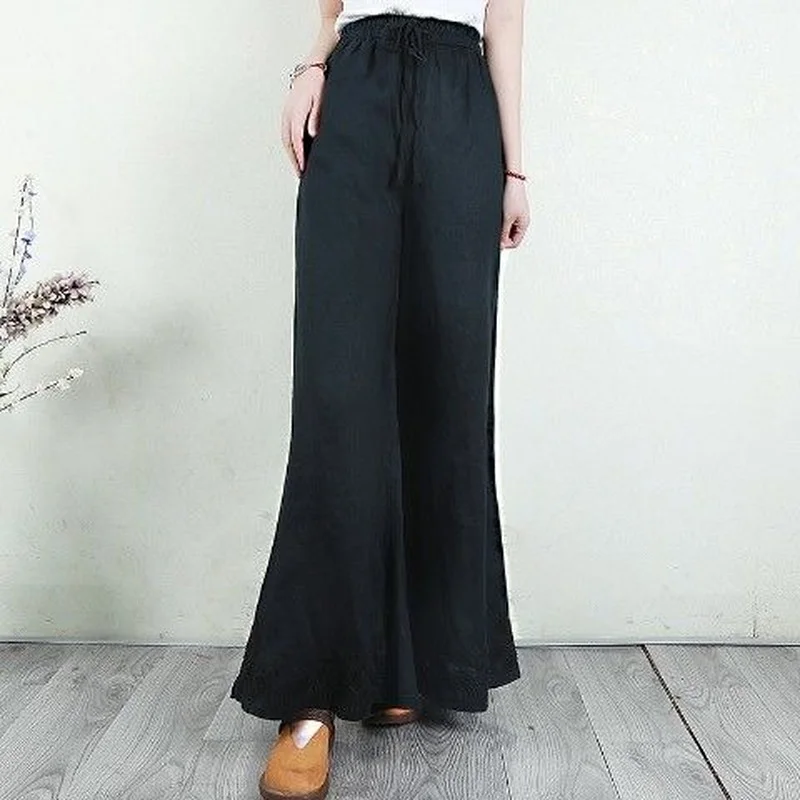 

2021 New Spring Summer Casual Cotton Linen Wide Leg Pants Women Loose Women's Pant Fashion and Elegant Long Trousers Y940