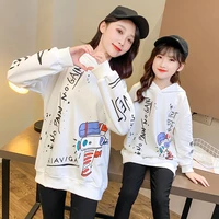 family matching clothes new autumn mother and daughter clothing funny cartoon print mom kids girl hoodies fashion loose pullover