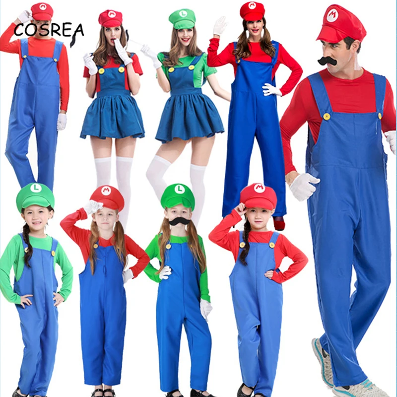 Super Bros Луиджи сантехники шляпы бороды Костюм Косплей Хэллоуин Вечеринка