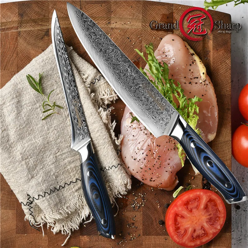 Набор кухонных ножей Grandsharp VG10 из дамасской стали комплект 2 предметов шеф-повар