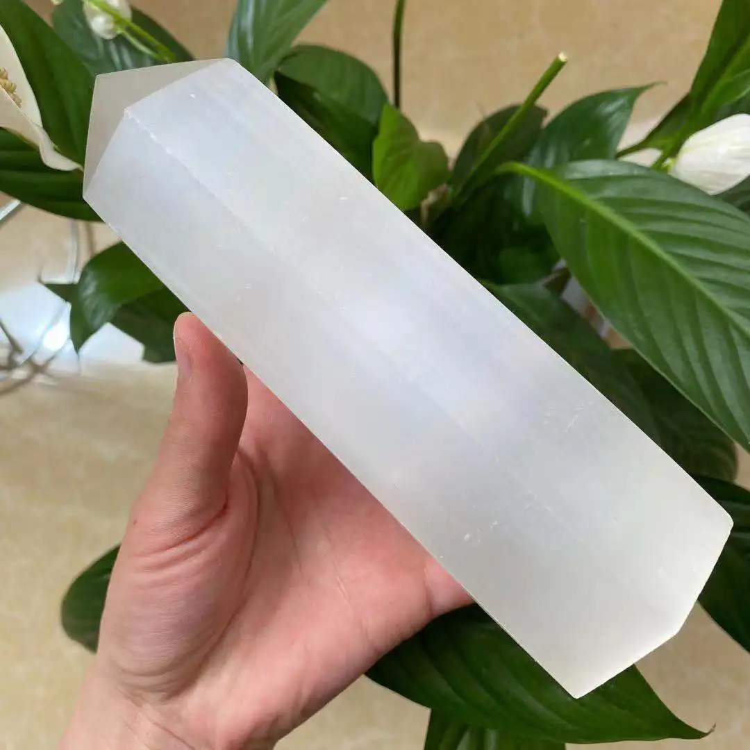 

Natural white selenite rod crystal quartz obelisk Reiki healing room decorative gemstone