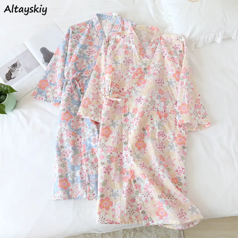 

Robes Women Floral Bandage Knee-length14 Colors Lovely Female Loose Comfortable Fashion High Quality Home Wear Design Underwear
