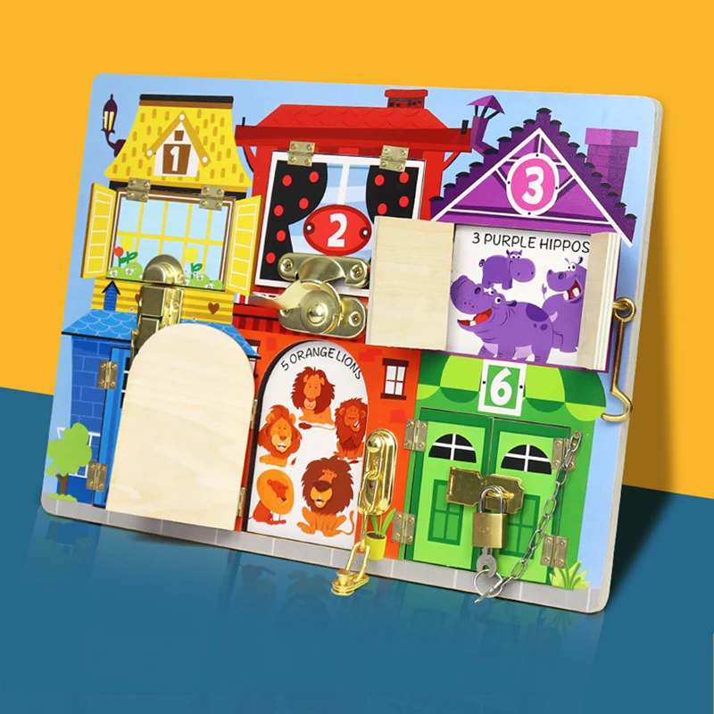 

Wooden Montessori Toys Activity Busy Board Baby Christmas Gifts Children Locks Latch Cognition Toy Animal House Toys Game