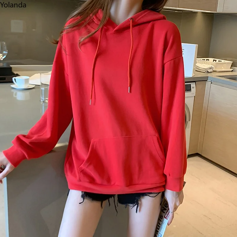 

Women Hoodie Sweatshirts 10 Colors Casual Lady Tops Draw String Long Sleeve Oversized Loose Hooded Pullovers Woman Hoody