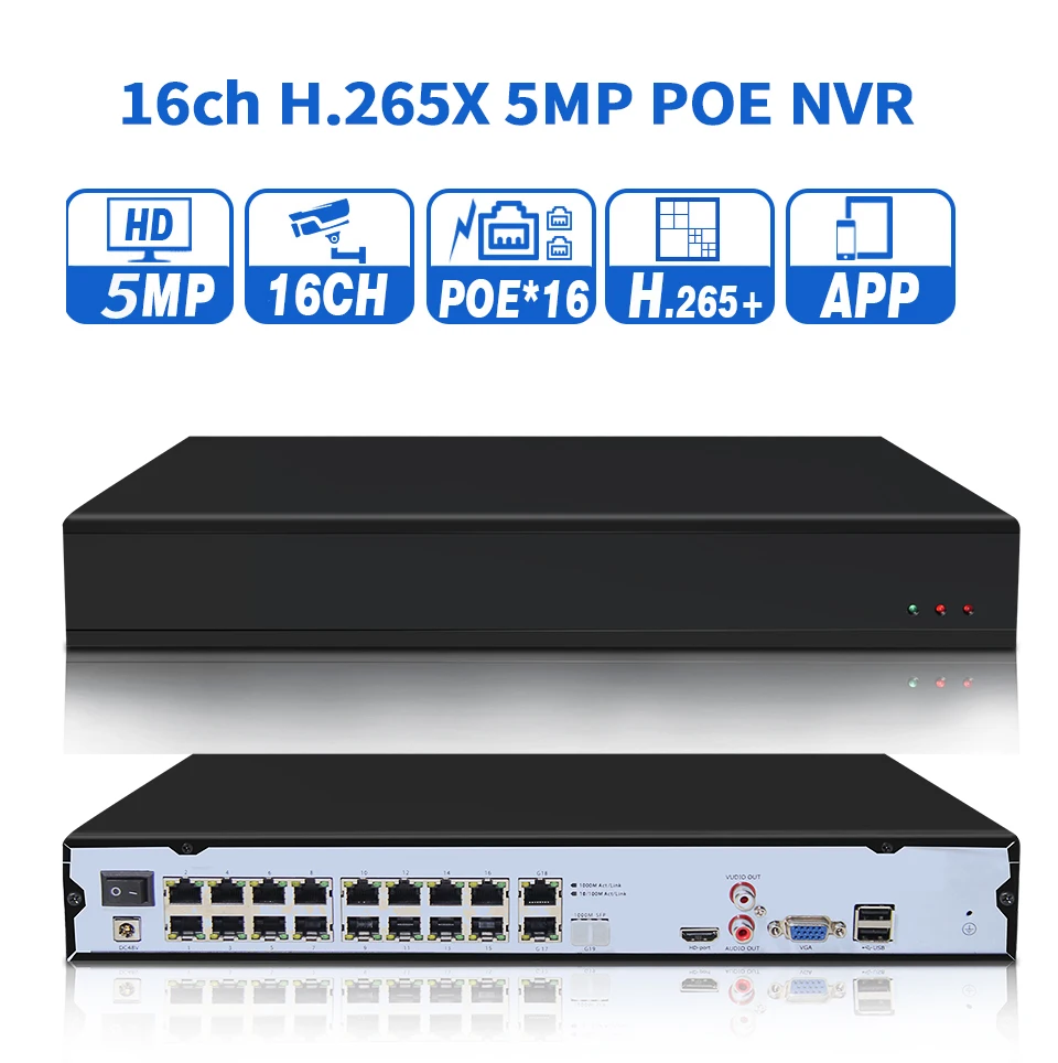 H.265 16CH 5MP 48V POE NVR видео рекордер P2P ONVIF 1080P Сеть наружная 3MP 2MP для ip-камеры CCTV система видеонаблюдения комплект