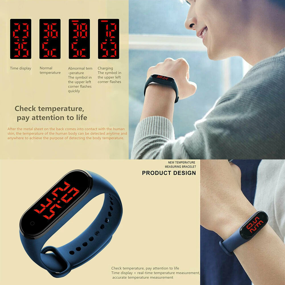 

Practical Body Temperature Smart Wrist Band Durable Multi-functional Classic Bracelet with LED Display 90 Days Standby Time