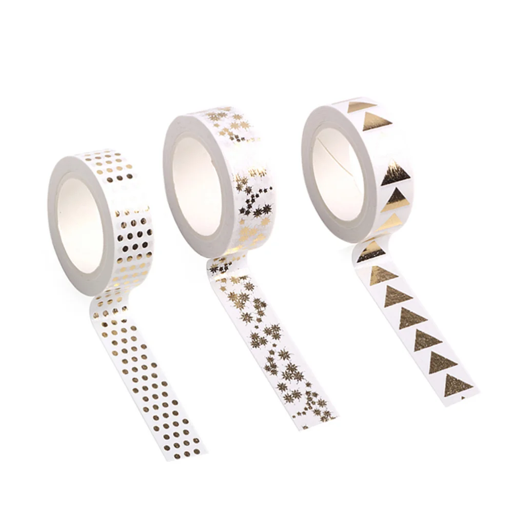 

3Pcs 10M Gold Stamping Adhesive Tape Decorative DIY Sticky Tape Decals with Laciness for Scrapbooking DIY Crafts Gift Wrapping