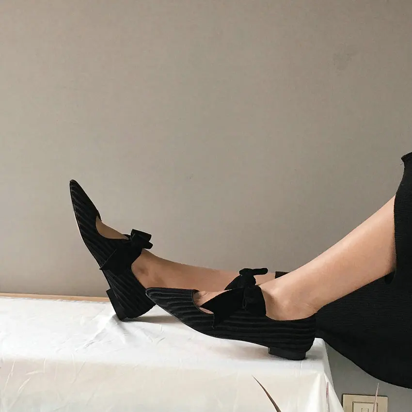 

QUTAA 2021 Flat Heel Butterfly-Knot Lace Up Women Shoes Spring Autumn Velvet Pointed Toe Ladies Flats Shoes Size 34-39
