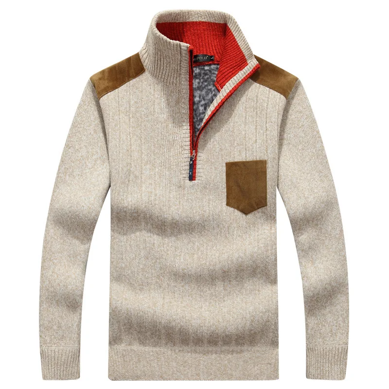 

Winter Pullover Men's Sweater Plus Velvet Half Zipper Sweater Thicken Warm Stand Collar Loose Sweater Vetement Homme Men Clothes