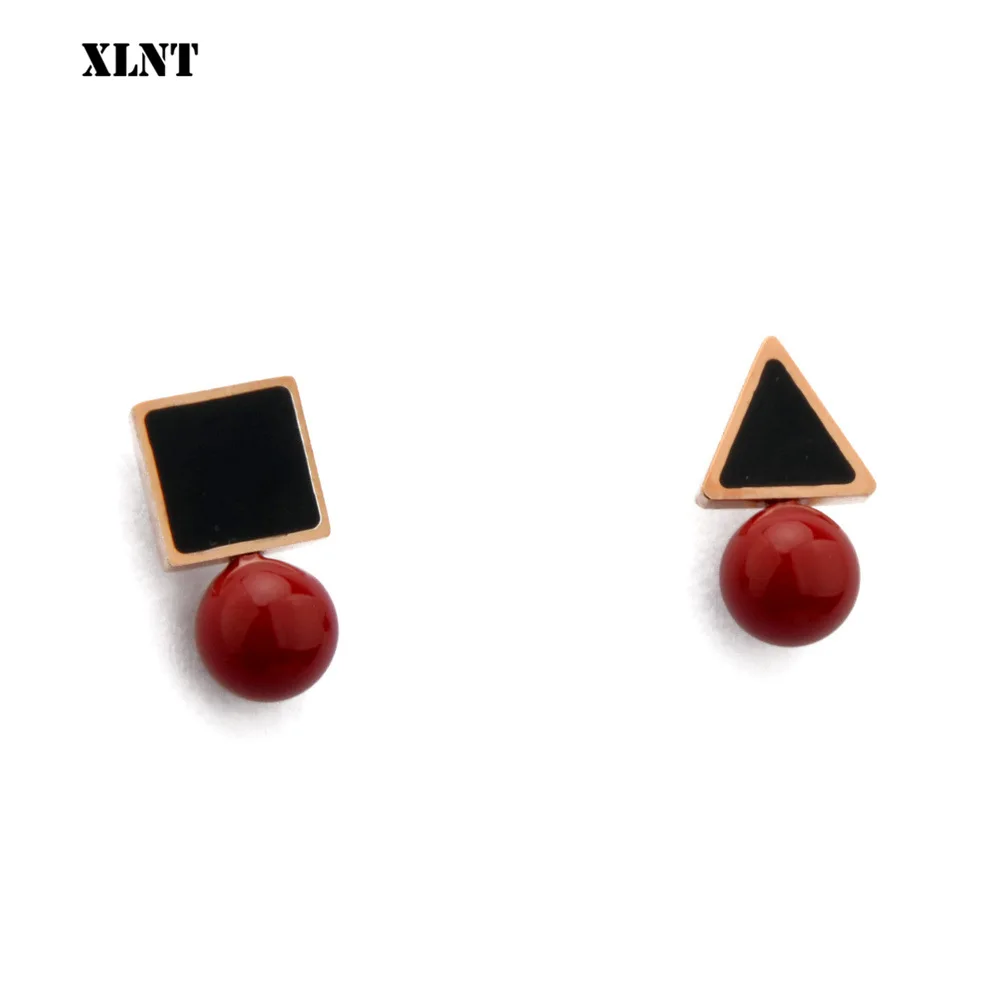 XLNT корейская мода геометрический Асимметричный серьги Стразы квадратные