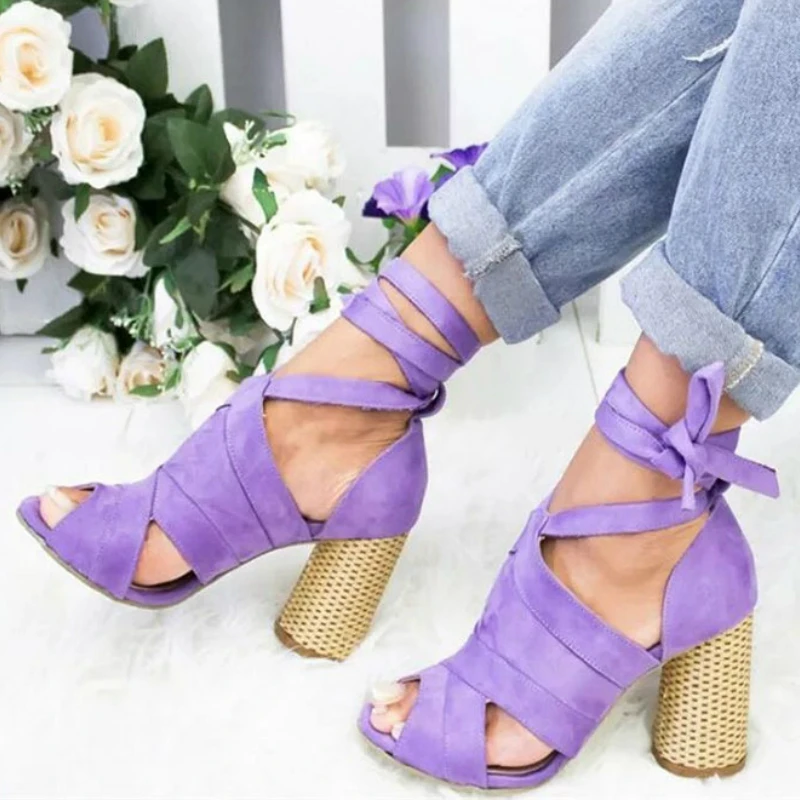 Сандалии женские из флока босоножки на платформе и толстом высоком каблуке с