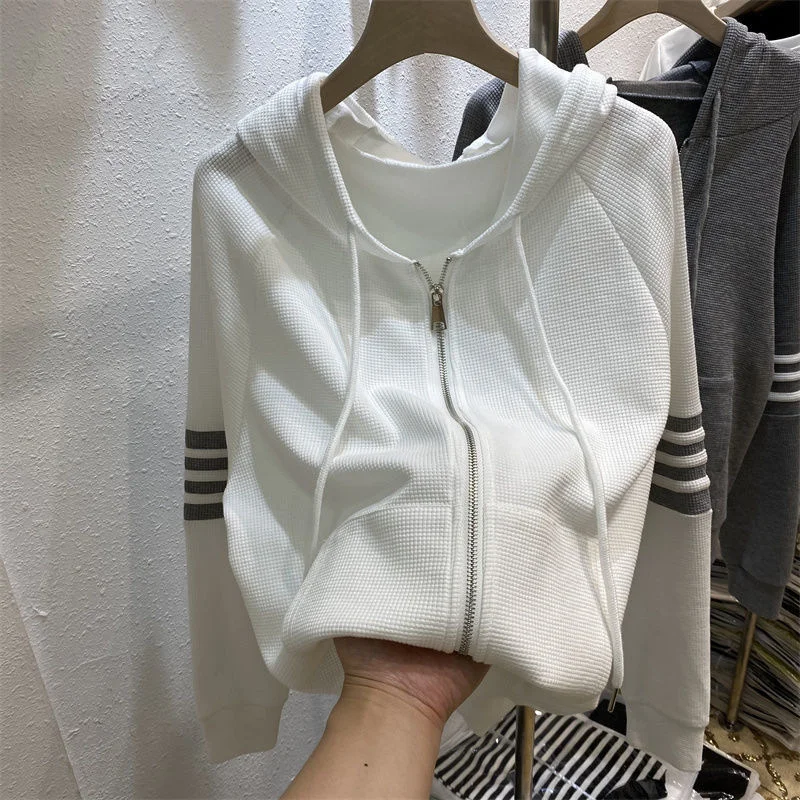 

Women's Autumn Zipper Cardigan Hooded Waffle Sweatershirt Coat