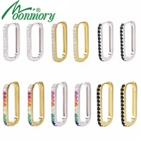 moonmory 2019 100 real 925 sterling silver oval huggie hoop earrings with clear stone earrings with clear cz for women jewelry