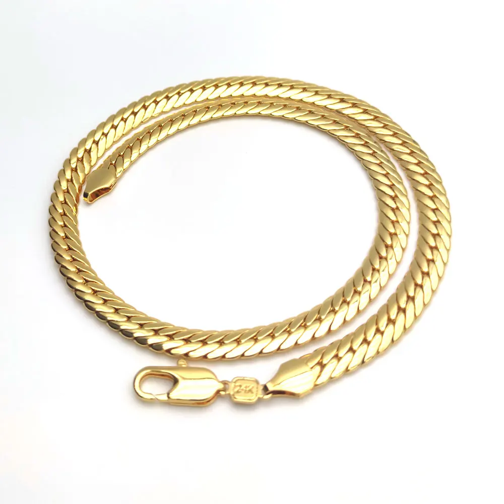 

Stunning 24K Gold AUTHENTIC 10MM Snake Chain Solid CUBAN Link Necklace Mens 24in