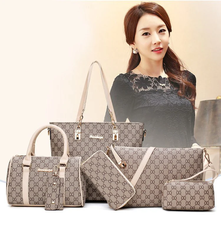 Autumn New Fashion Women's Bag 6 Piece Set Plaid Bag Lady Slung Hand Bag Shoulder Messenger Composite Bag