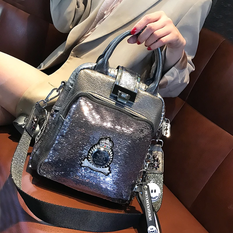 

Sequins 2020 New Women's Bag Crossbody Shoulder Tote Handbags 3 Ways Carry Multifunctional Casual Sac A Main