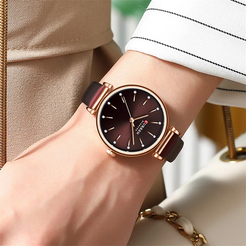 Часы CURREN женские водонепроницаемые брендовые люксовые модные простые наручные с