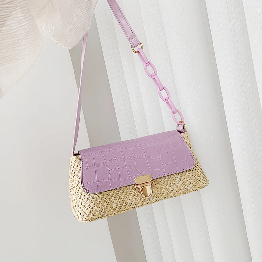 Модные женские соломенные сумки на плечо повседневные плетеные с каменным