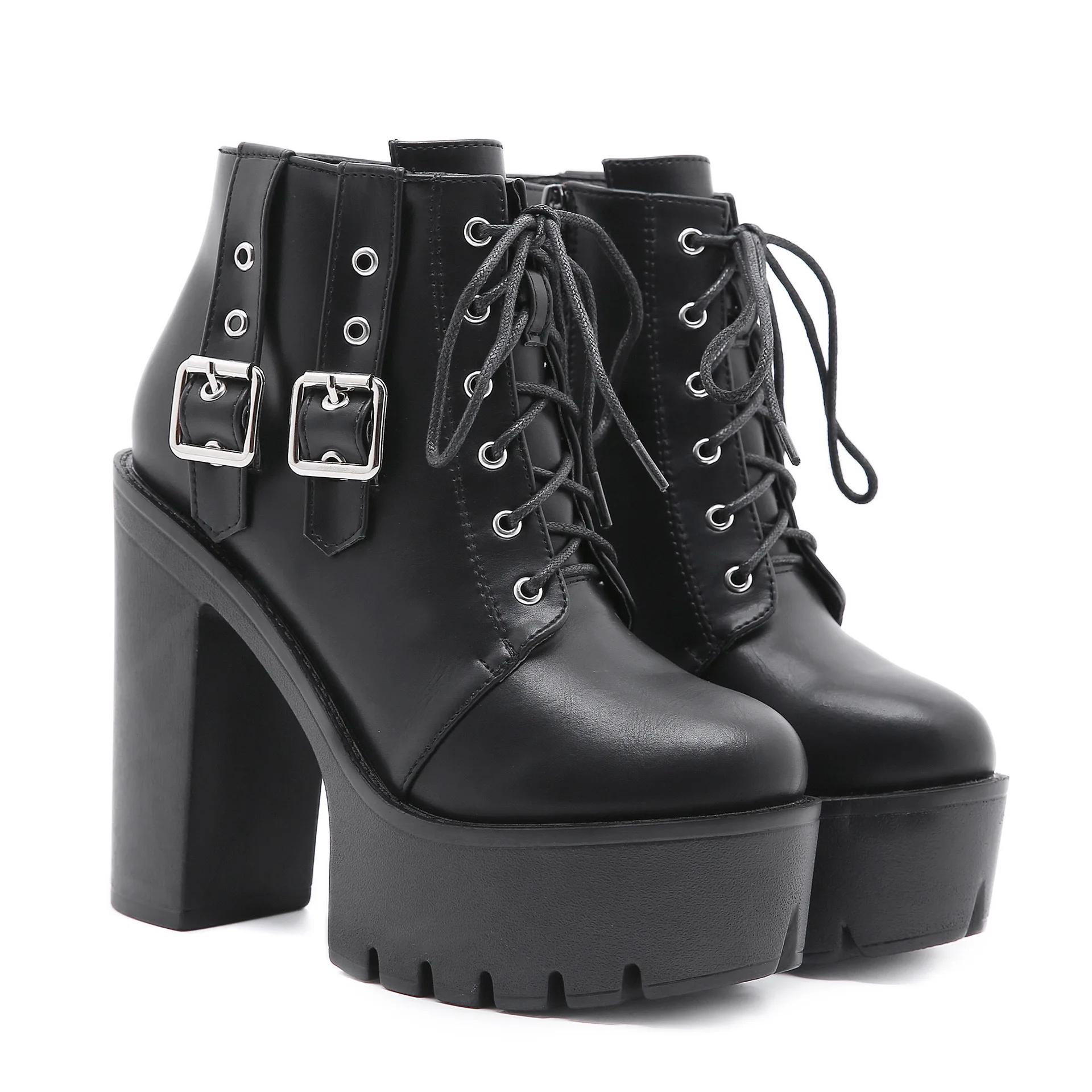 

New round head knight boots thick heel high heel women short boots large size women's shoes