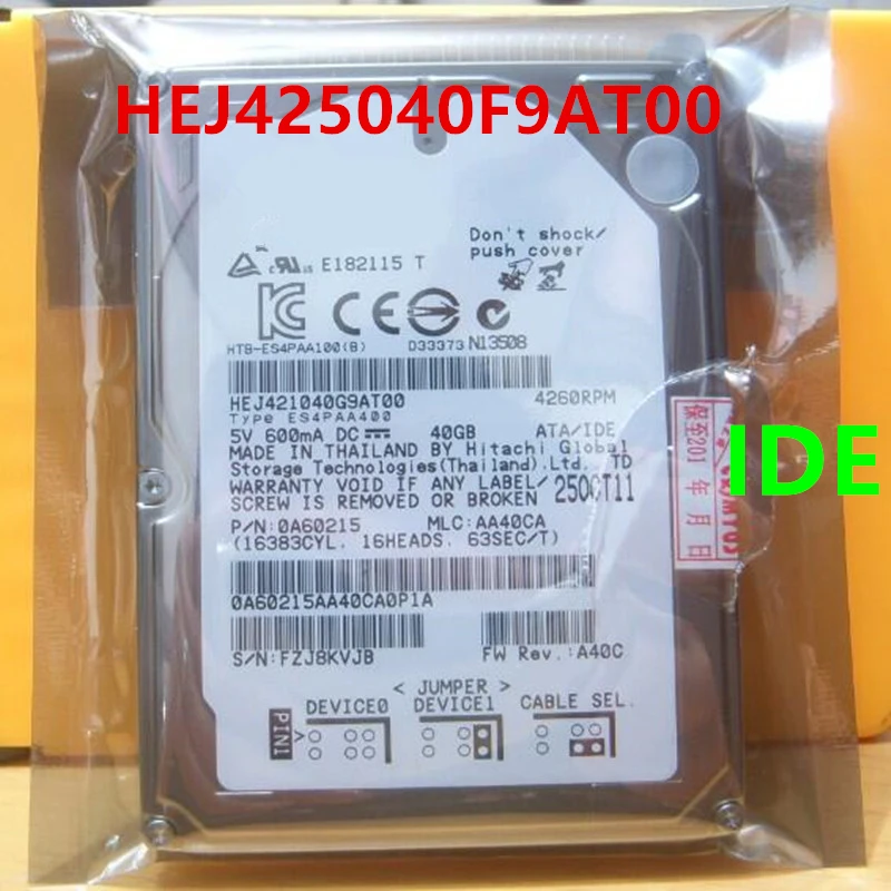 

Оригинальный Новый HDD для Hitachi 2,5 "40 ГБ IDE 8 Мб 4200 об/мин 9,5 мм для внутреннего HDD для ноутбука HDD для HEJ425040F9AT00