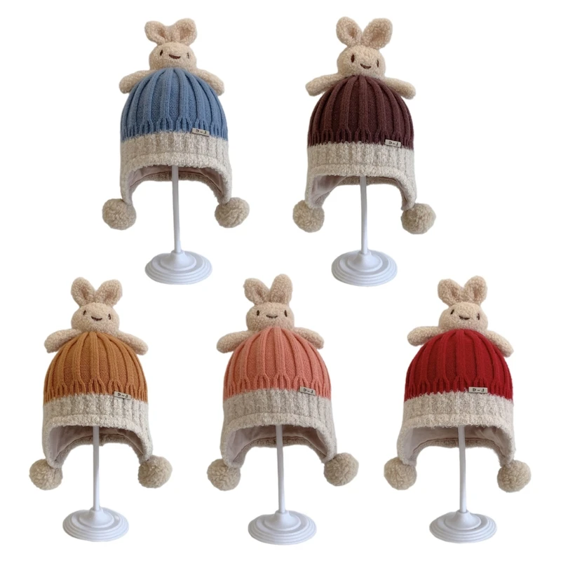 

Sweet RabbitEar Hat Casual Ear Protect Crochet Braided Knit Hat Wool Fall Winter 35EF