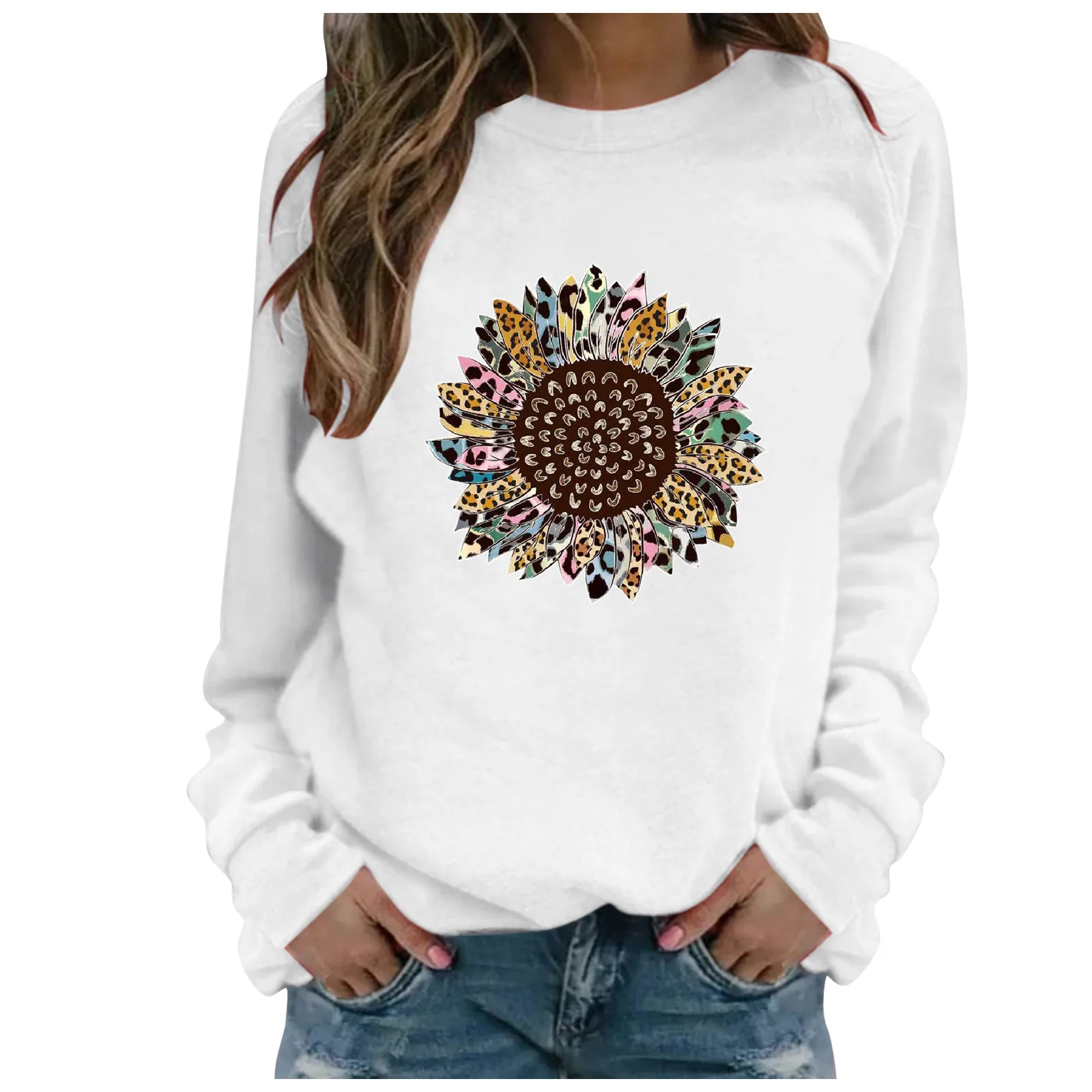 

Simple Sweatshirts For Women Aesthetic White Print Pullovers Sportswear Round Neck Long-sleeved Loose Sweatshirts Ropa De Mujer