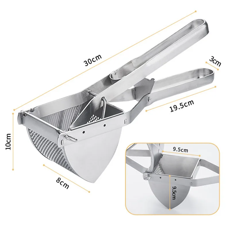 

100% Stainless Steel Potato Ricer And Masher for Potatoes Fruits Yams Squash Baby Food with 3 Interchangeable Fineness Discs