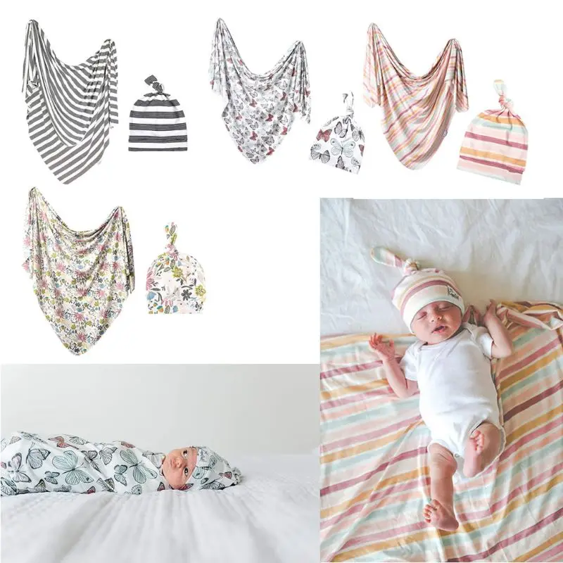 

Newborn Baby Cotton Swaddle Wrap Blanket Sleeping Bag Swaddling Headband Sets 24BE