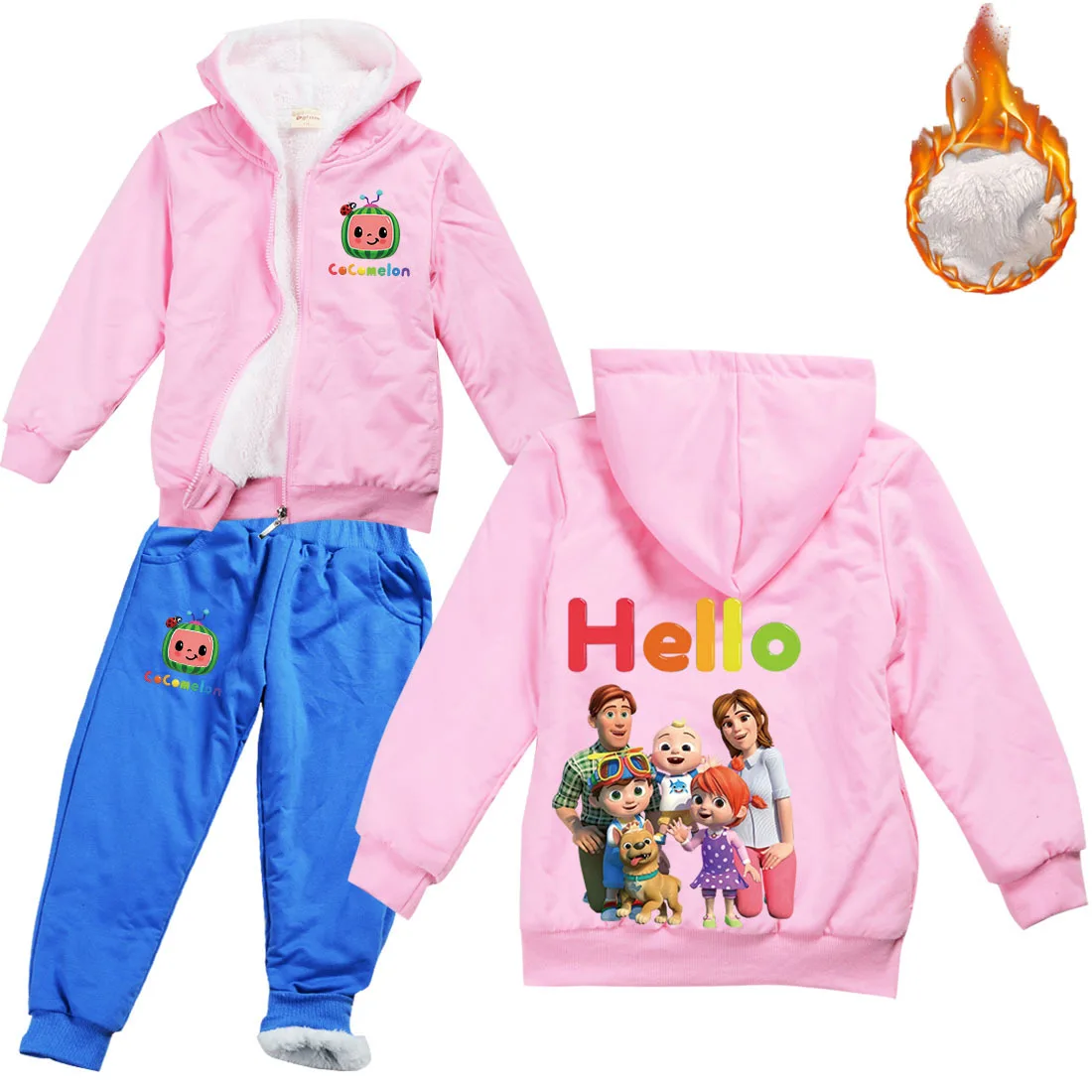 

2021 Winter Baby Cocomelon Clothes Toddler Girls Warm Outfits Cute Family TV Hooded Jacket Coat+Pants 2PCS Suit Boys Tracksuits