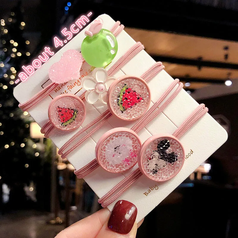 

5 Pcs/Set Children Cute Colors Acrylic Cartoon Fruit Flower Elastic Hair Bands Girls Lovely Rubber Bands Kids Hair Accessories