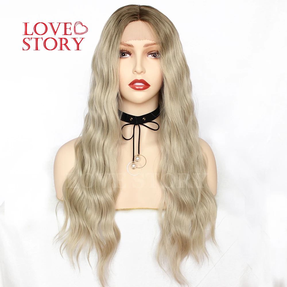 Lovestory свободная волна синтетический парик фронта шнурка коричневый Омбре блонд