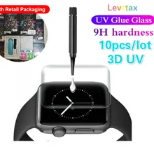 10Pcs 3D UV Full Glue Tempered Glass Screen Protector For Apple Watch Series 38mm 42mm 40mm 44mm 5 4 3 2 1 Full Glass With Box