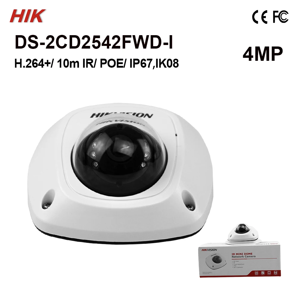 Оригинальная купольная мини камера Hik 4 МП IP IK08 WDR H.264 + IR10m FullHD1080P 3 оси поддержка SD