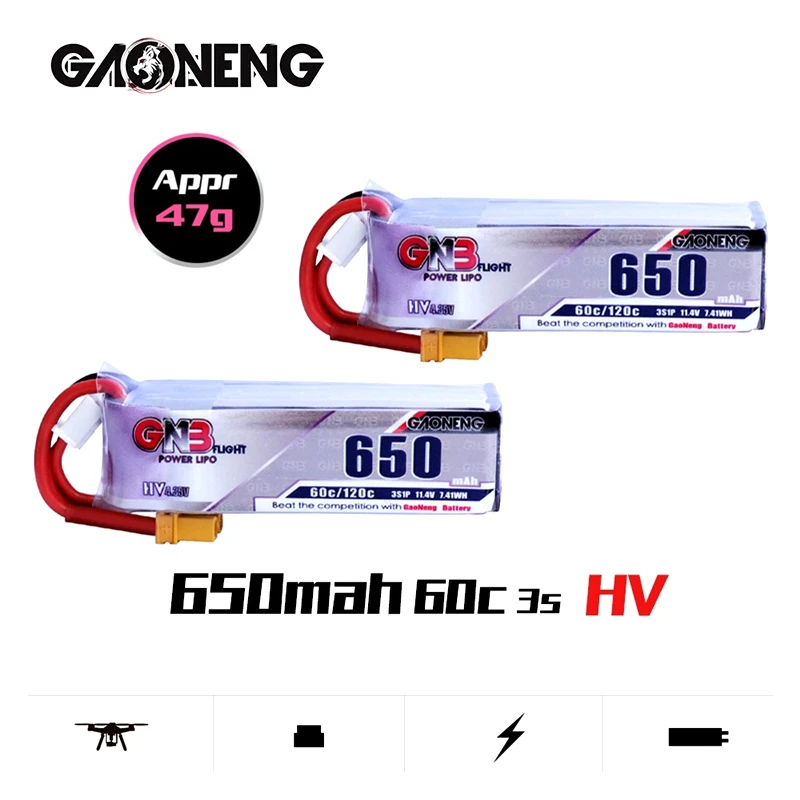 2 шт. Gaoneng GNB HV Lipo батарея 650 мАч 3S 11 4 в 60C/120C с разъемом XT30 для FPV гоночного дрона оси