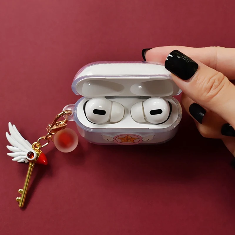 

2021 Cute Bird Head Wand Keychain Toy Clear Star Bluetooth Wireless Earphone Case For AirPods 2 Protective Cover