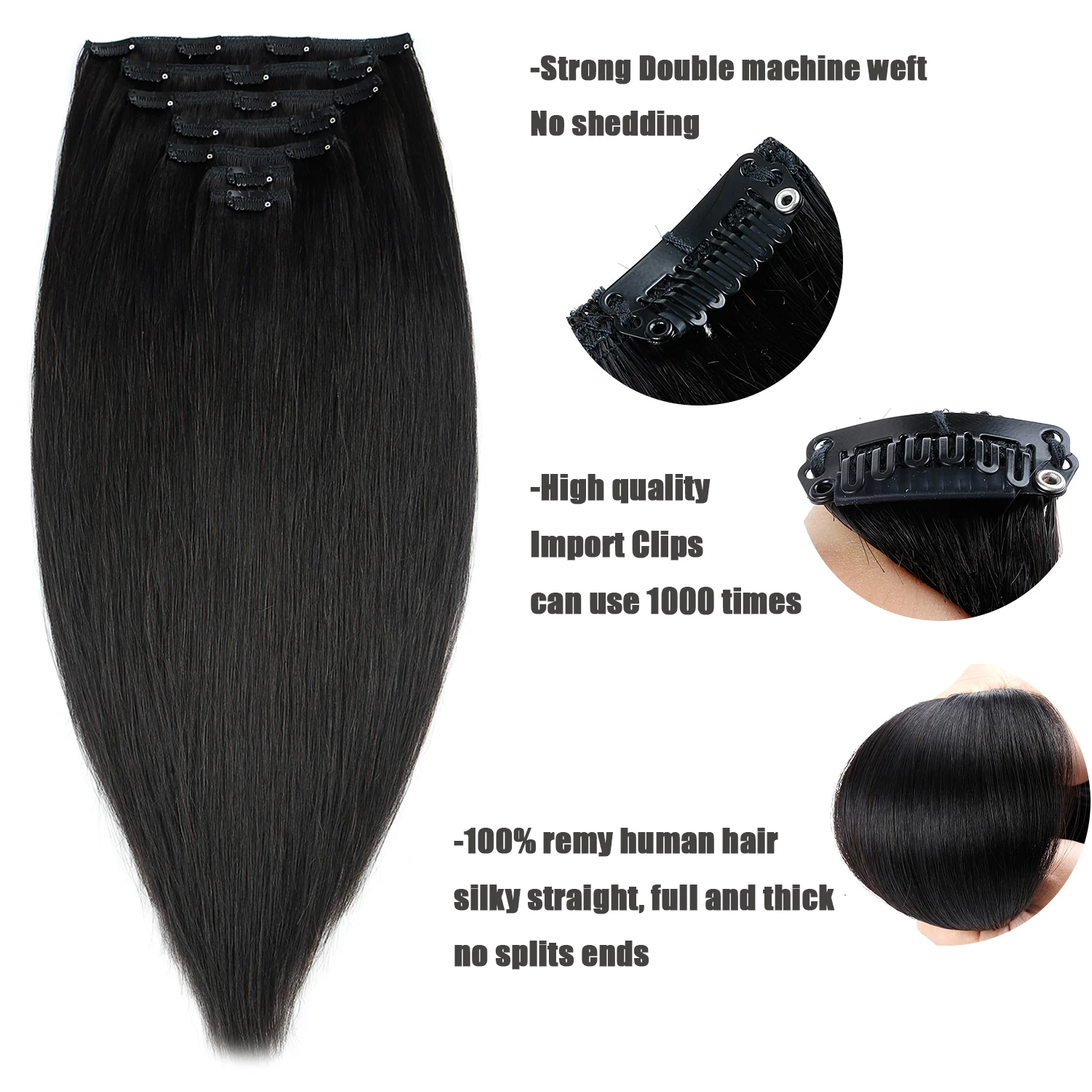 Extensiones de cabello humano con Clip Remy, 20 