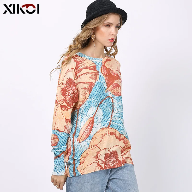 

Autumn Printing Pullover Knitted Round Collar Sweater Women's Top Fashion Light Long Sleeve