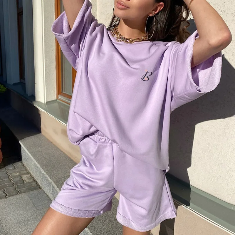 

Letter Print Women's Tracksuit Suit Sportswear Women T-shirt Shorts Tracksuits Sets Female 2021 Summer Casual Short Pants Suits