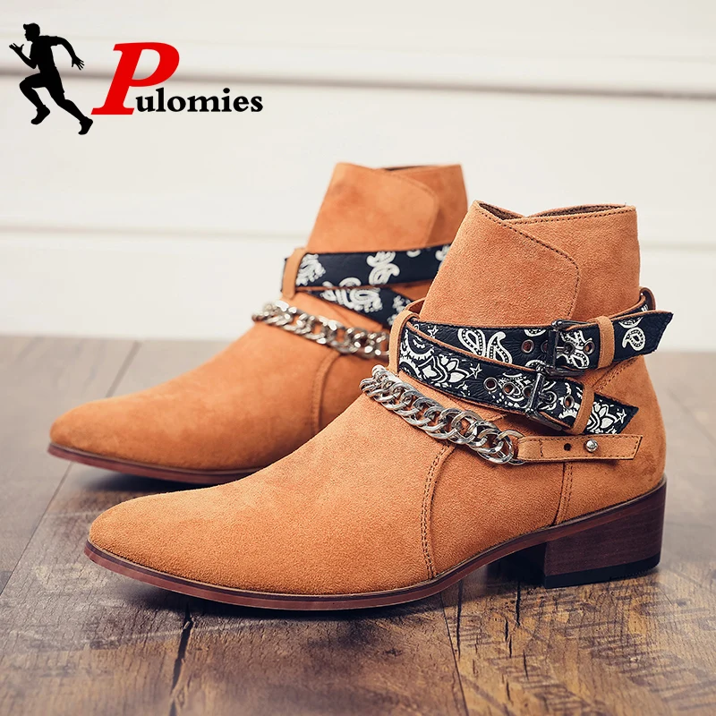 Мужские замшевые ботильоны модельные туфли броги обувь с пряжкой buckle Strap Flats