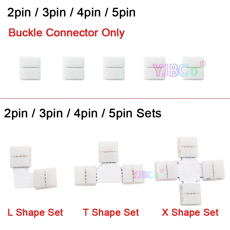 

5 pieces L T X Shape 2pin 3pin 4pin 5pin 10/12mm LED Connector For connecting corner right angle single color RGB RGBW LED Strip