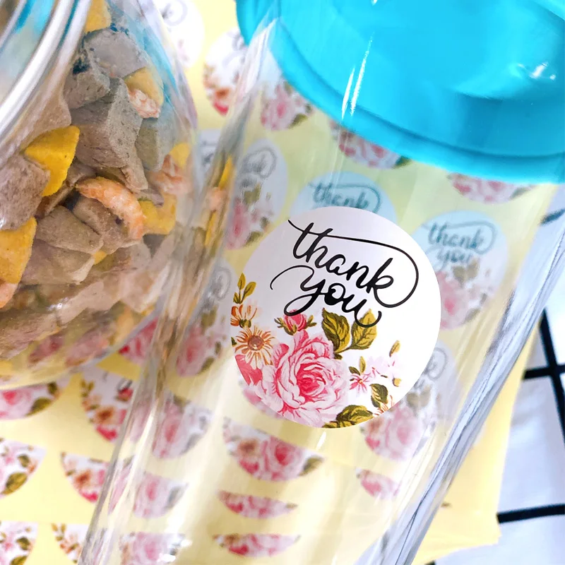 1200pcs/lot Thank you Flower Round Adhesive Handmade Cake Packaging Sealing Label Kraft Sticker Baking DIY Gift Stickers | Канцтовары