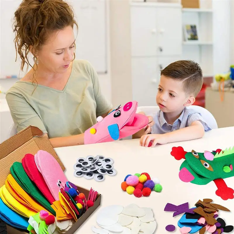 Juego de artesan&iacute;a de fieltro para ni&ntilde;os, Kit de fabricaci&oacute;n de t&iacute;teres de mano, suministros de arte DIY, hecho a mano Kit de Material, Kit de t&iacute;teres de mano de fieltro, 1 Juego-5