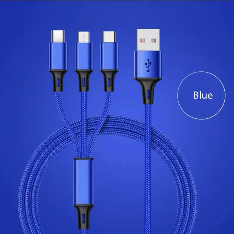 

Nylon Braided Universal USB Three-in-one Mobile Phone Charging Data Cable Car Accessories